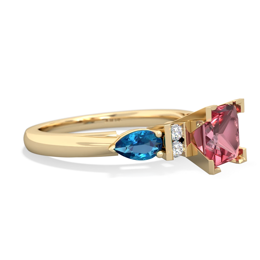 Pink Tourmaline 6Mm Princess Eternal Embrace Engagement 14K Yellow Gold ring C2002