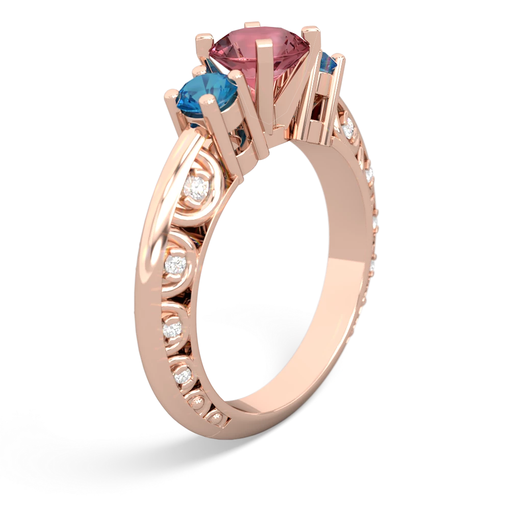 Pink Tourmaline Art Deco Eternal Embrace Engagement 14K Rose Gold ring C2003