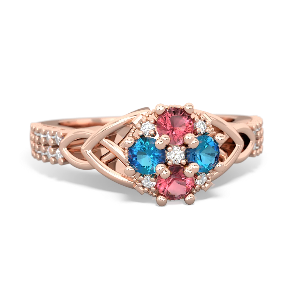 Pink Tourmaline Celtic Knot Cluster Engagement 14K Rose Gold ring R26443RD