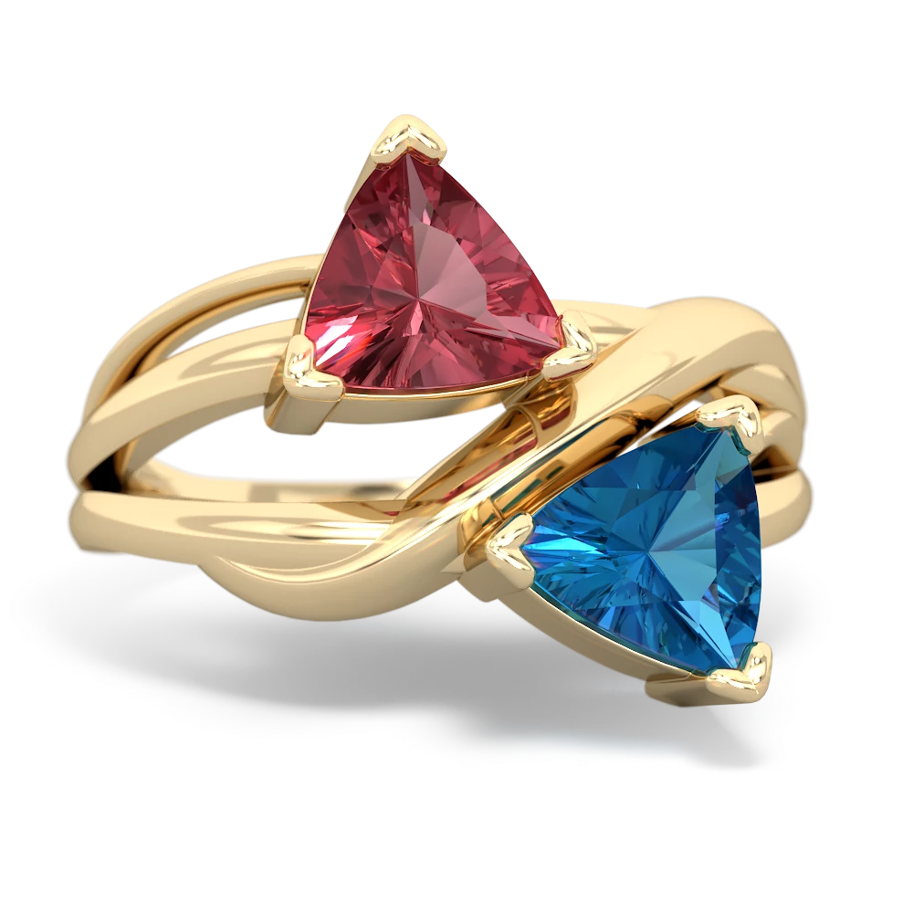 Pink Tourmaline Split Band Swirl 14K Yellow Gold ring R2341