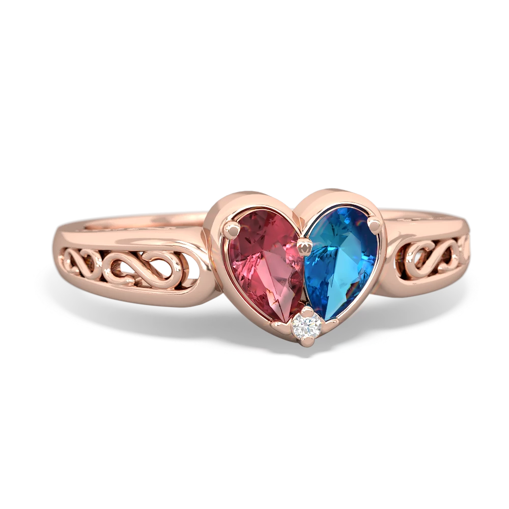 Pink Tourmaline Filligree 'One Heart' 14K Rose Gold ring R5070