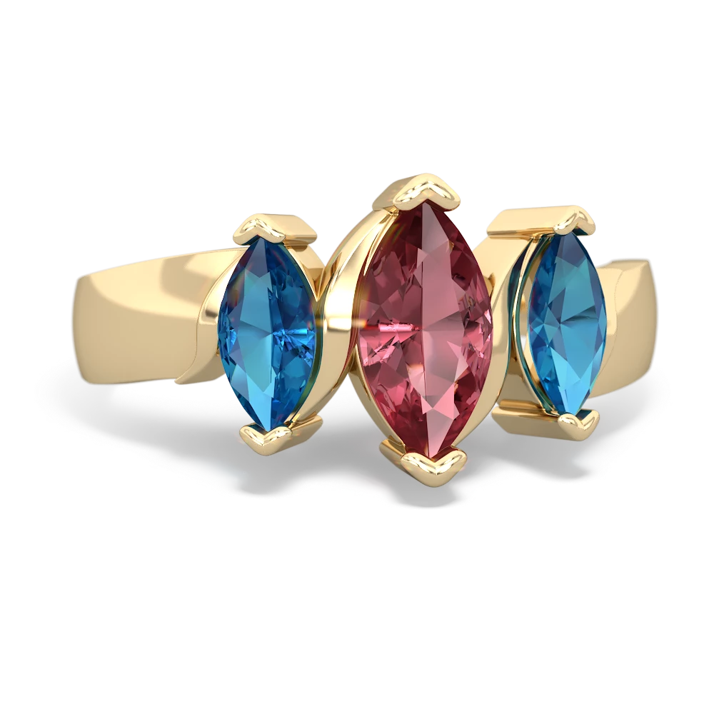 Pink Tourmaline Three Peeks 14K Yellow Gold ring R2433