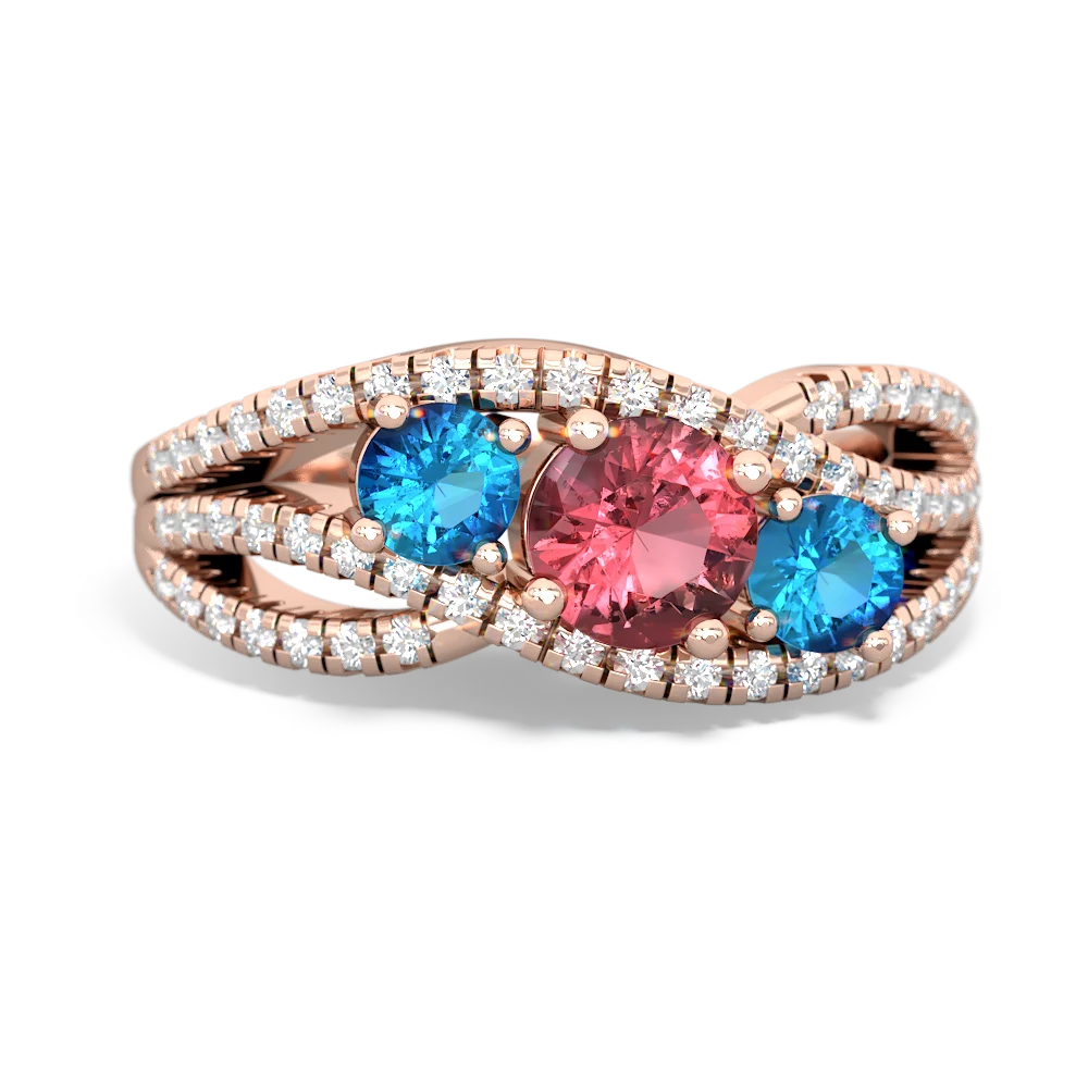 Pink Tourmaline Three Stone Aurora 14K Rose Gold ring R3080