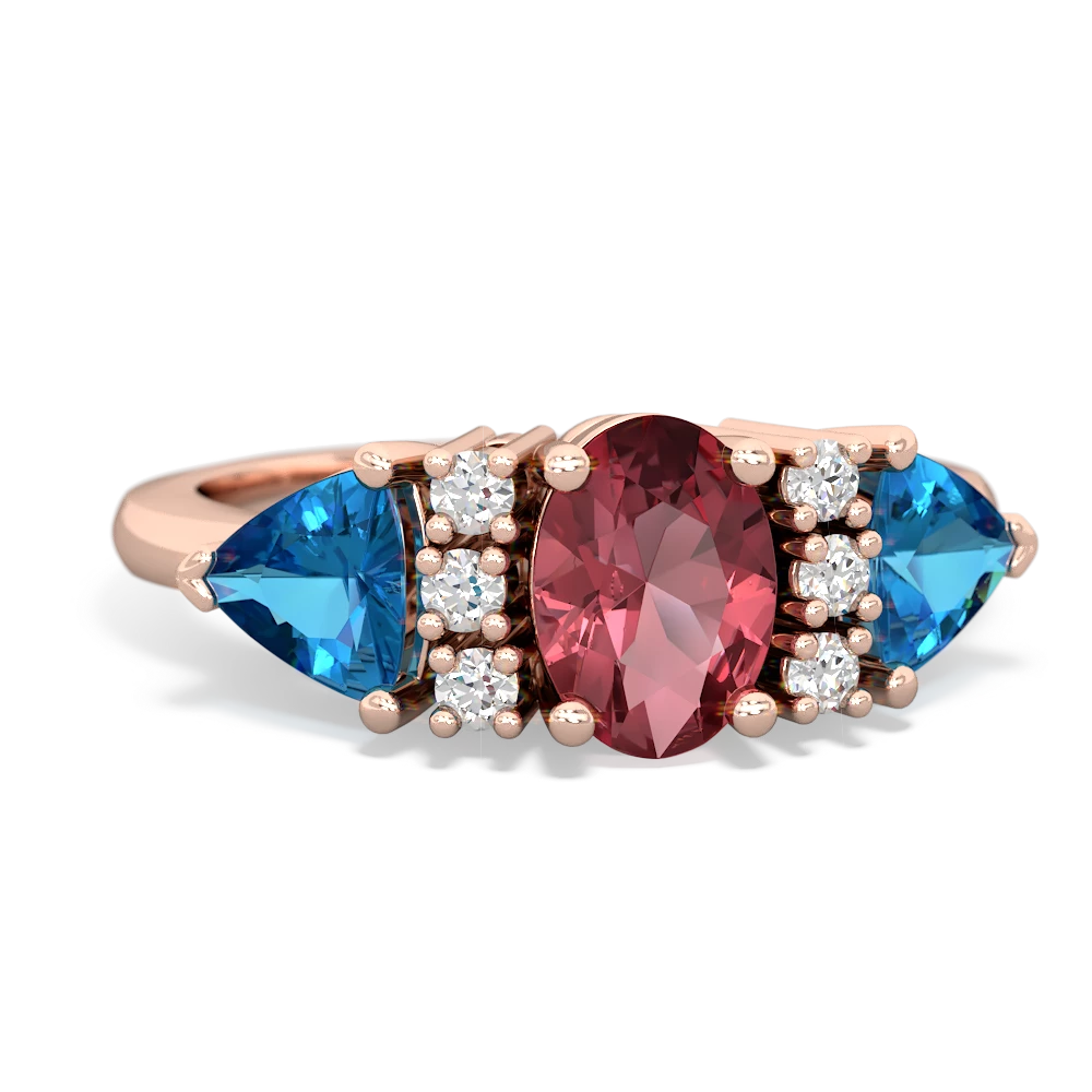 Pink Tourmaline Antique Style Three Stone 14K Rose Gold ring R2186