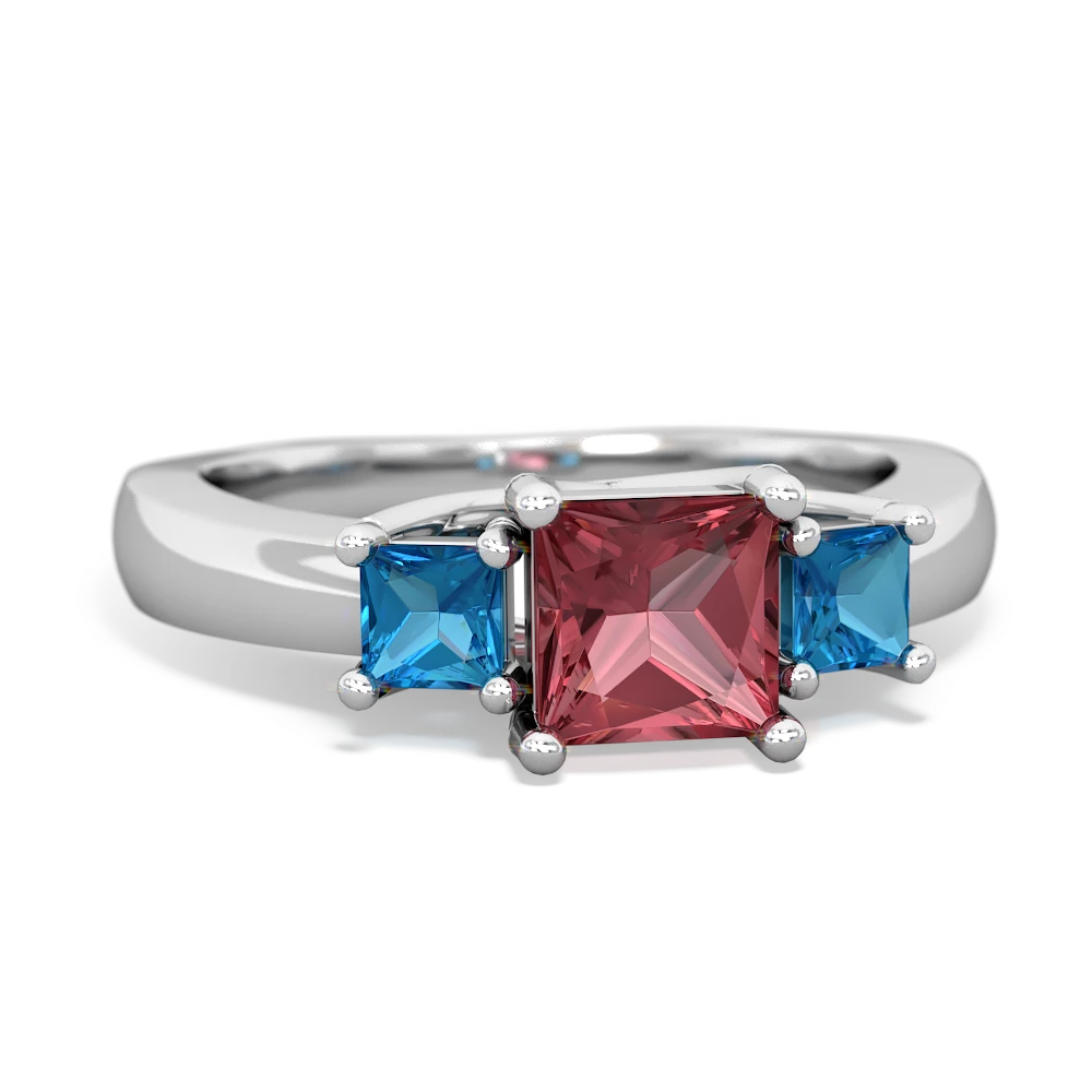 Pink Tourmaline Three Stone Trellis 14K White Gold ring R4015