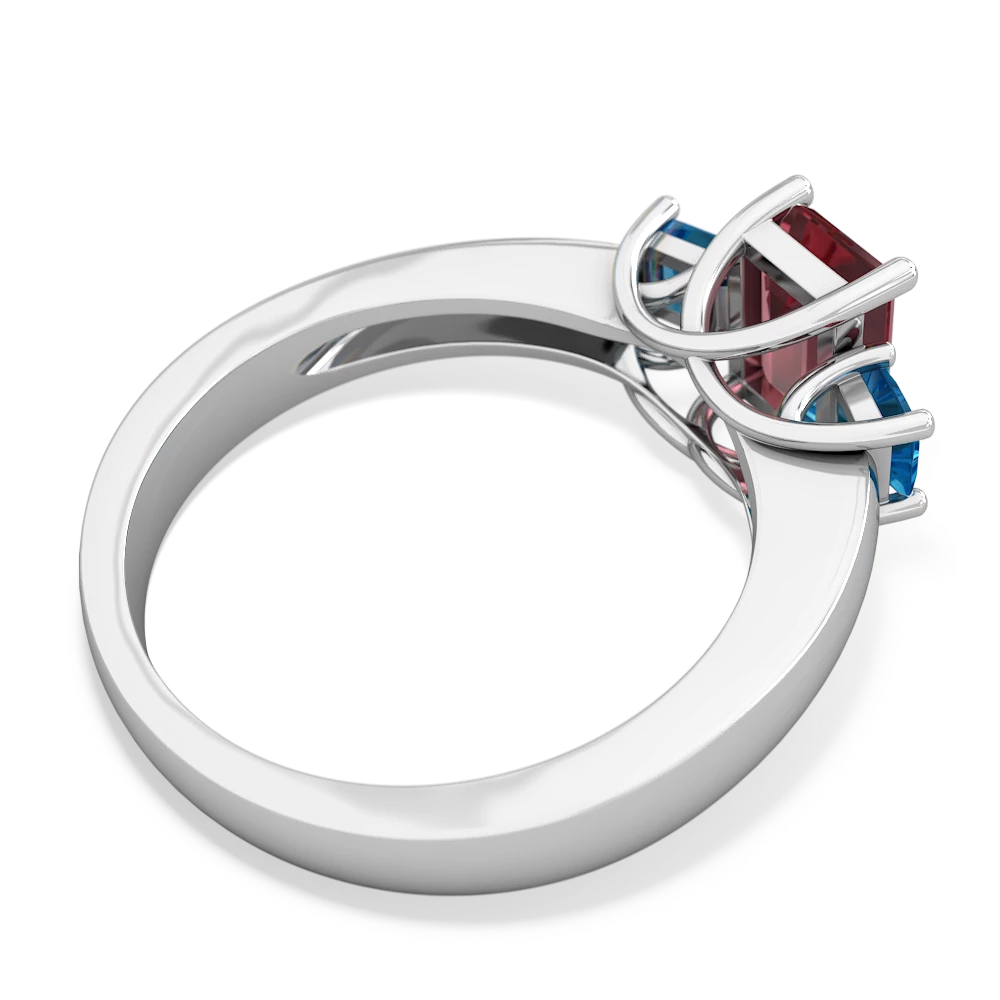 Pink Tourmaline Three Stone Emerald-Cut Trellis 14K White Gold ring R4021
