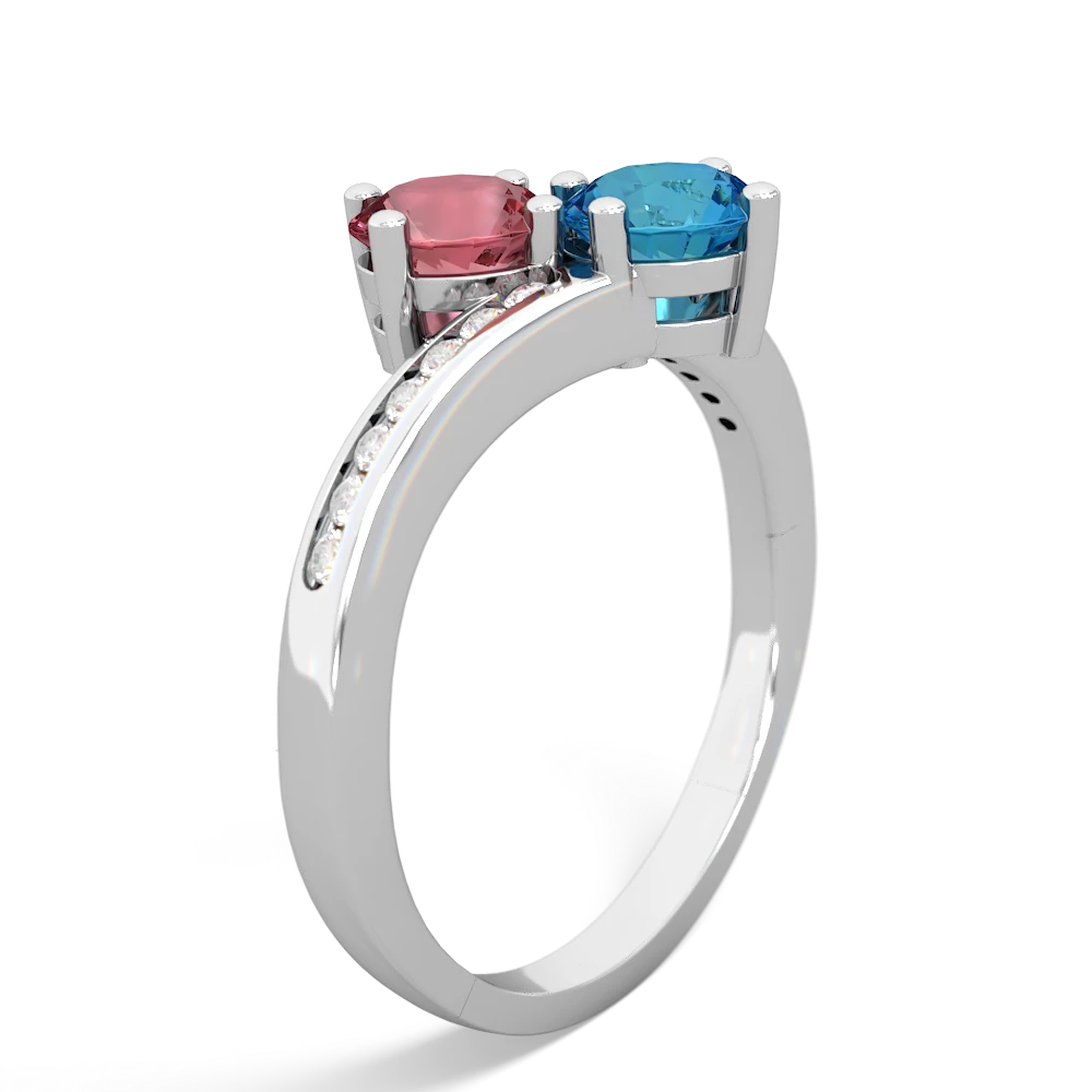 Pink Tourmaline Channel Set Two Stone 14K White Gold ring R5303