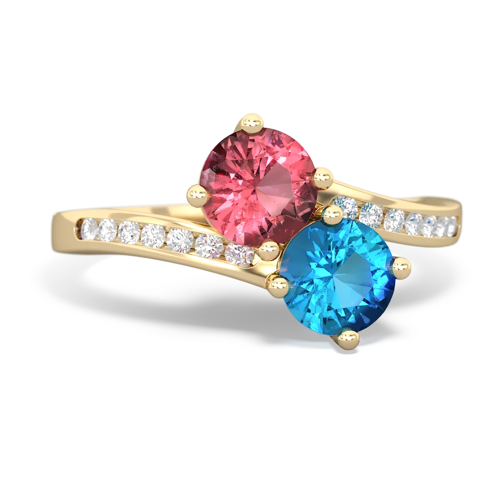 Pink Tourmaline Channel Set Two Stone 14K Yellow Gold ring R5303