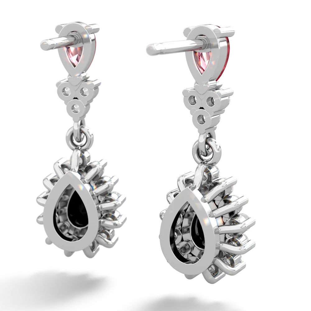 Pink Tourmaline Halo Pear Dangle 14K White Gold earrings E1882