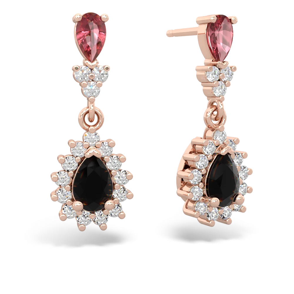Pink Tourmaline Halo Pear Dangle 14K Rose Gold earrings E1882