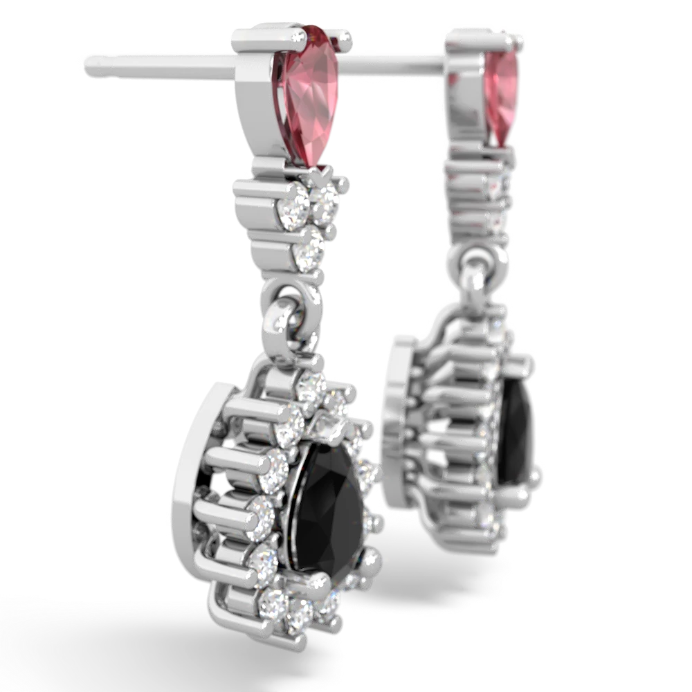 Pink Tourmaline Halo Pear Dangle 14K White Gold earrings E1882