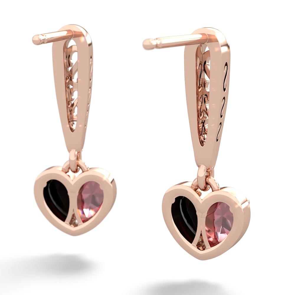 Pink Tourmaline Filligree Heart 14K Rose Gold earrings E5070