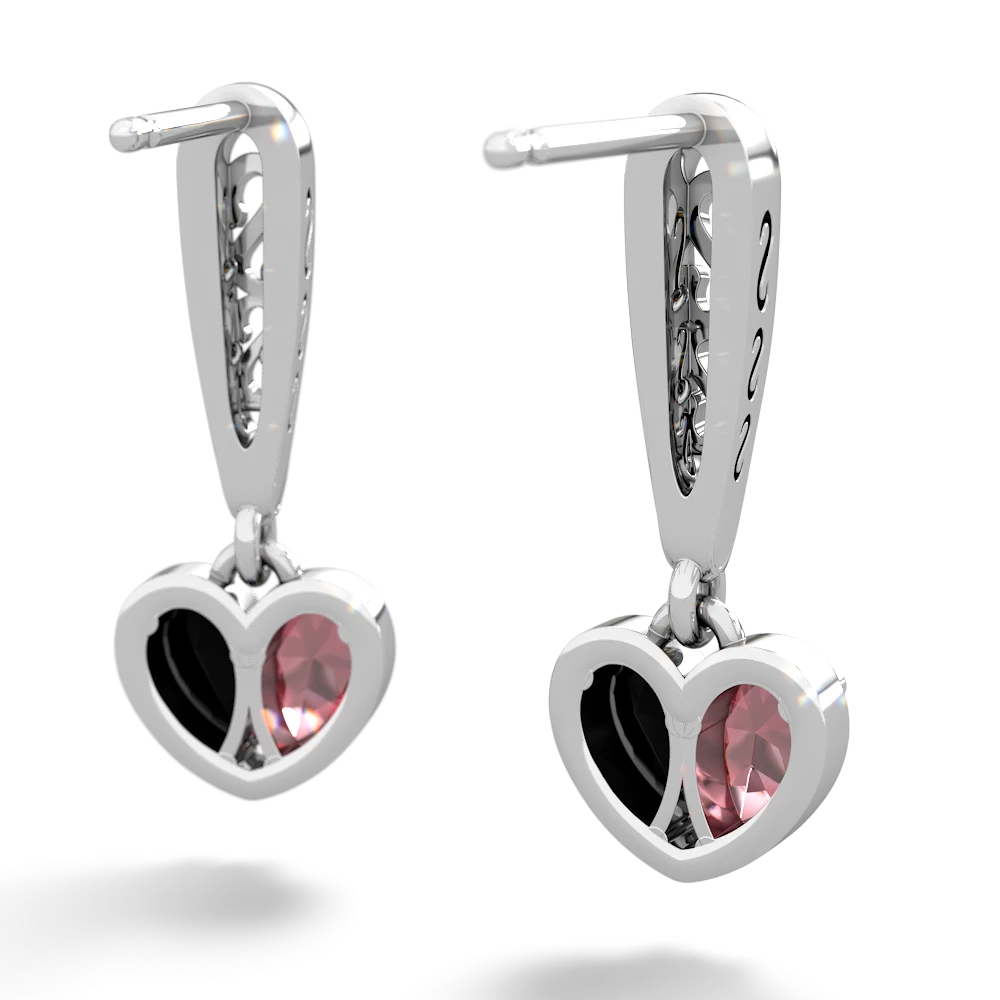 Pink Tourmaline Filligree Heart 14K White Gold earrings E5070