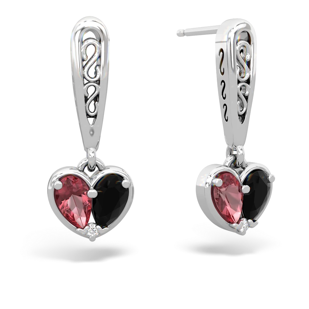 Pink Tourmaline Filligree Heart 14K White Gold earrings E5070