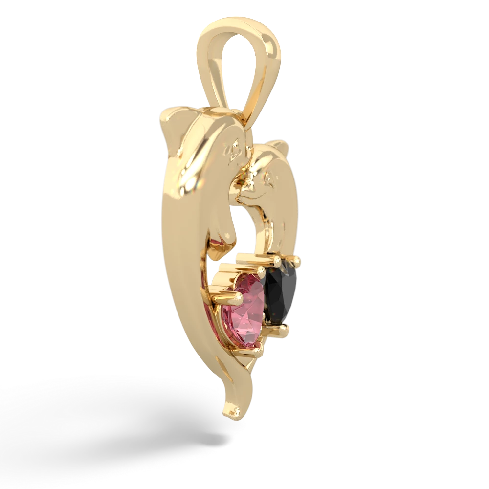 Pink Tourmaline Dolphin Heart 14K Yellow Gold pendant P5820