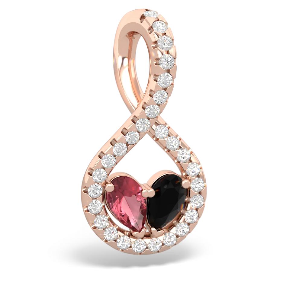 Pink Tourmaline Pave Twist 'One Heart' 14K Rose Gold pendant P5360