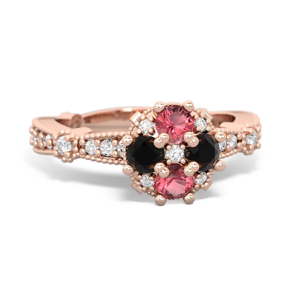 Pink Tourmaline Sparkling Tiara Cluster 14K Rose Gold ring R26293RD