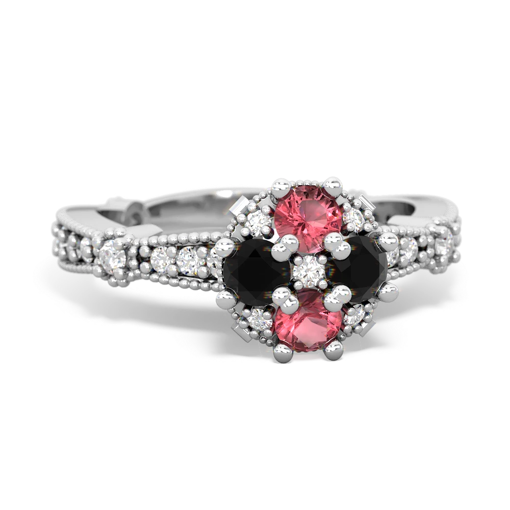 Pink Tourmaline Sparkling Tiara Cluster 14K White Gold ring R26293RD