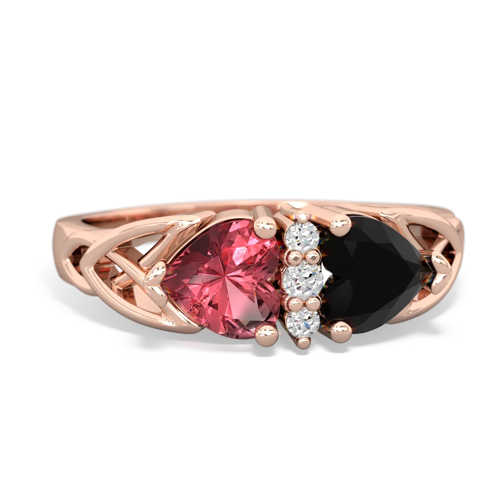 Pink Tourmaline Celtic Knot Double Heart 14K Rose Gold ring R5040