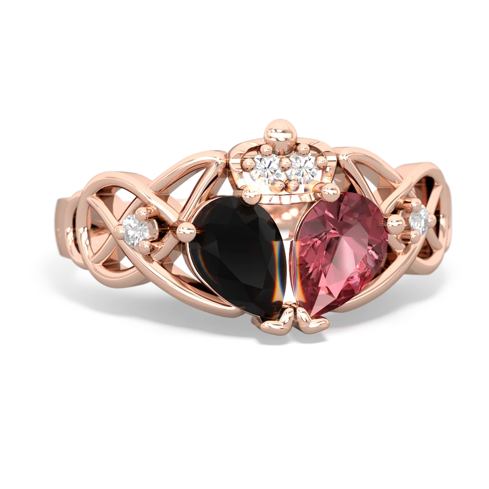 Pink Tourmaline 'One Heart' Celtic Knot Claddagh 14K Rose Gold ring R5322