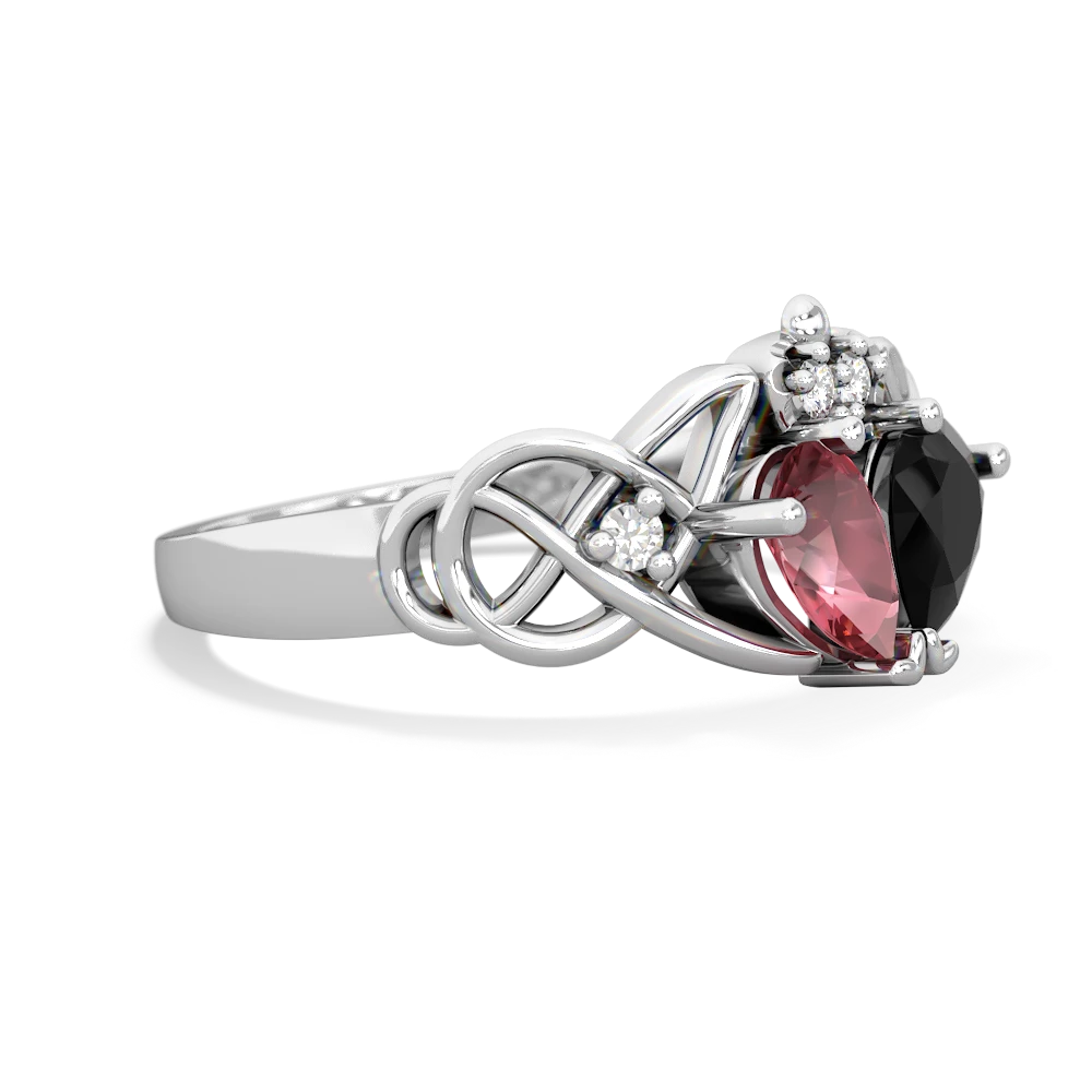 Pink Tourmaline 'One Heart' Celtic Knot Claddagh 14K White Gold ring R5322