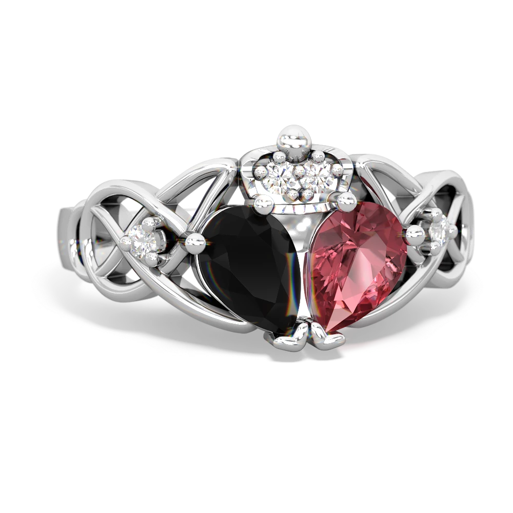 Pink Tourmaline 'One Heart' Celtic Knot Claddagh 14K White Gold ring R5322