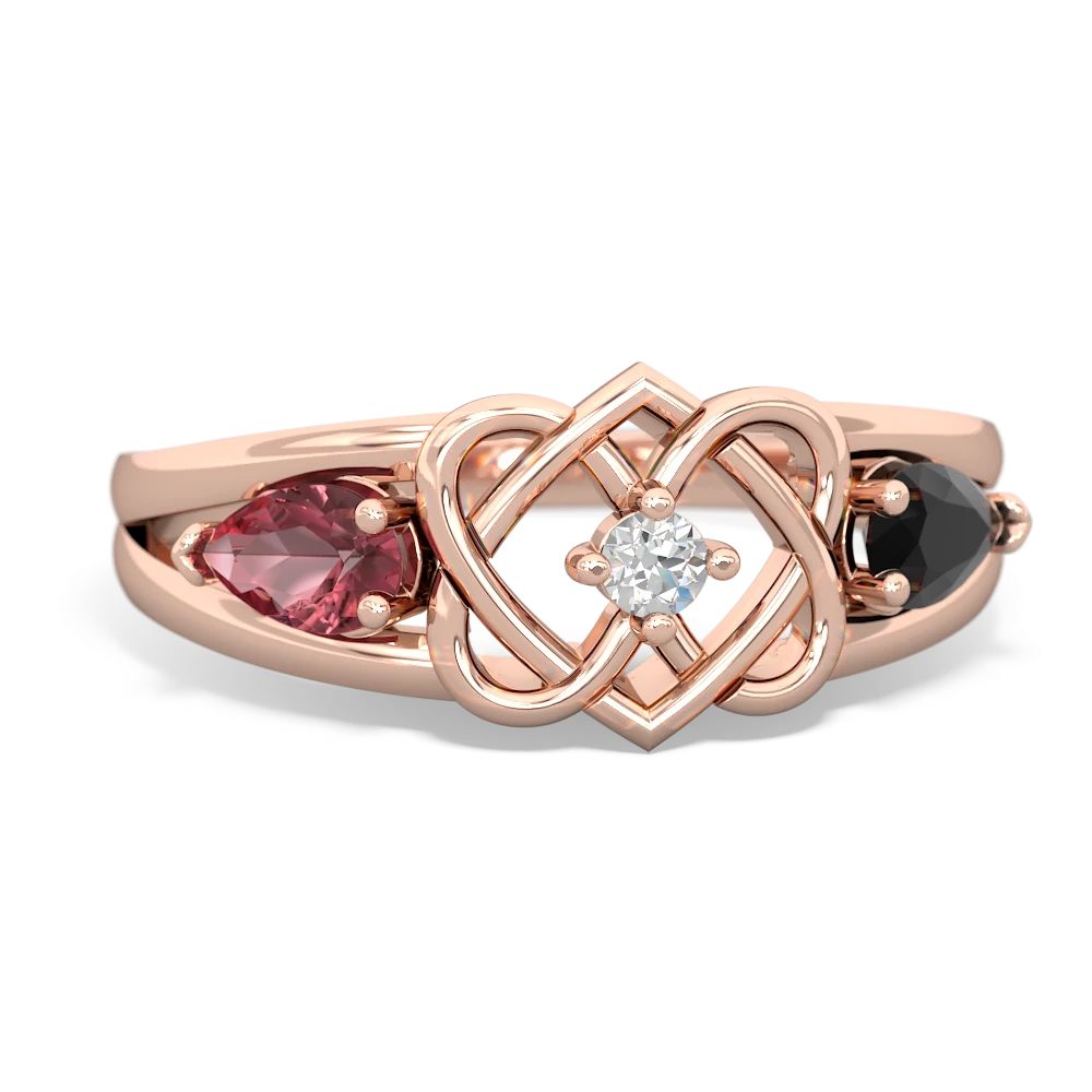 Pink Tourmaline Hearts Intertwined 14K Rose Gold ring R5880