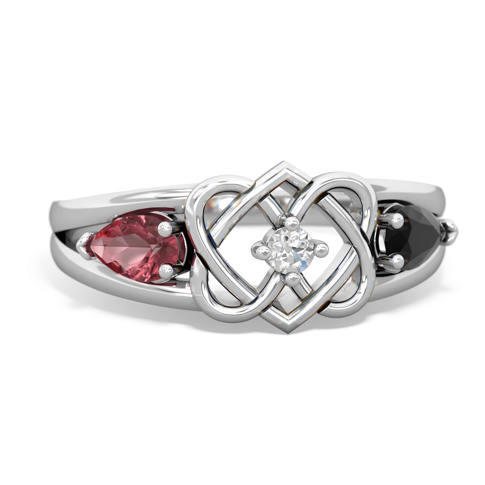 Pink Tourmaline Hearts Intertwined 14K White Gold ring R5880