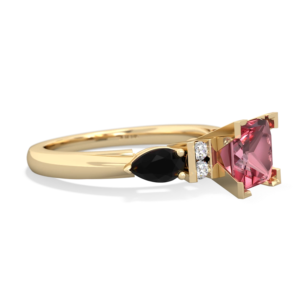 Pink Tourmaline 6Mm Princess Eternal Embrace Engagement 14K Yellow Gold ring C2002