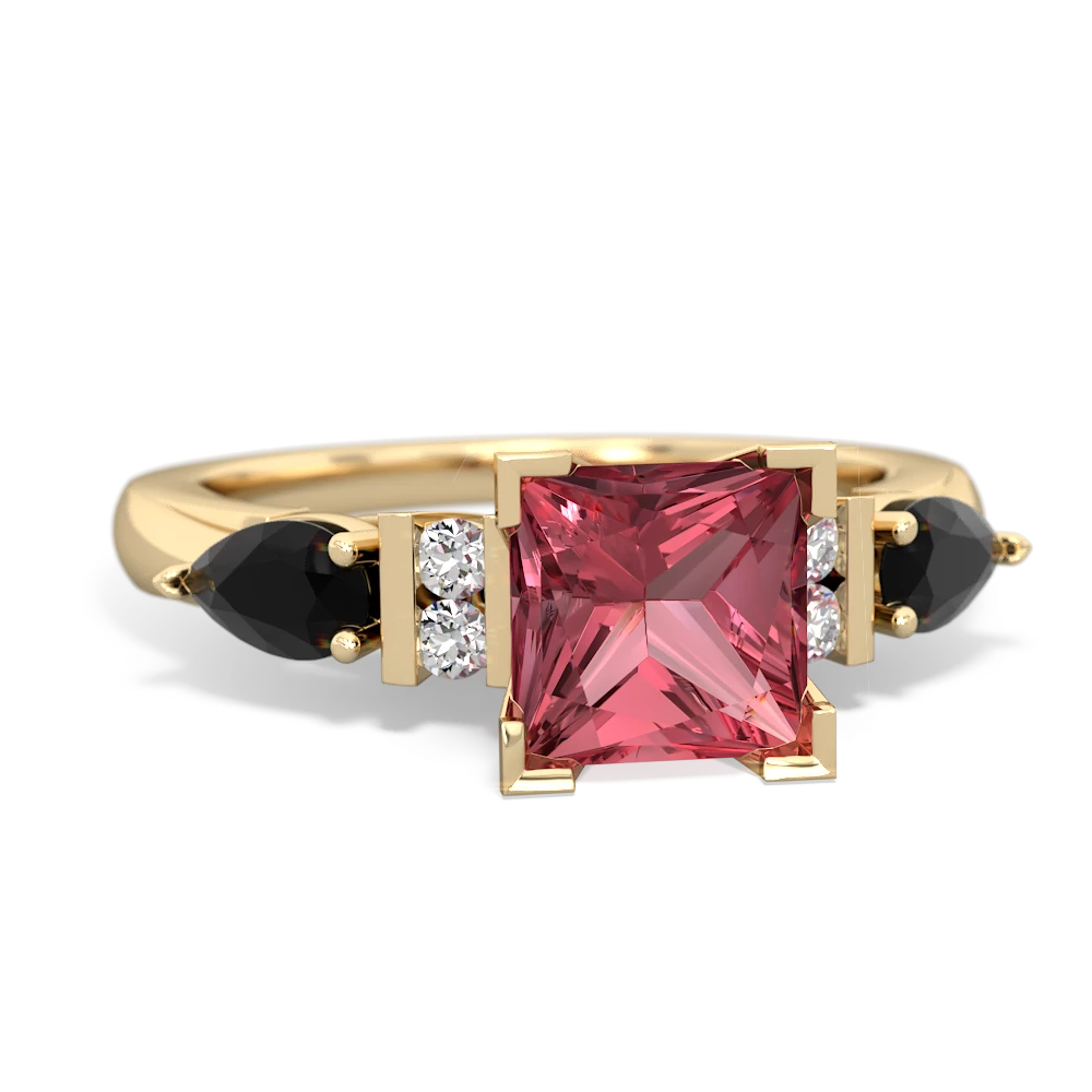 Pink Tourmaline 6Mm Princess Eternal Embrace Engagement 14K Yellow Gold ring C2002