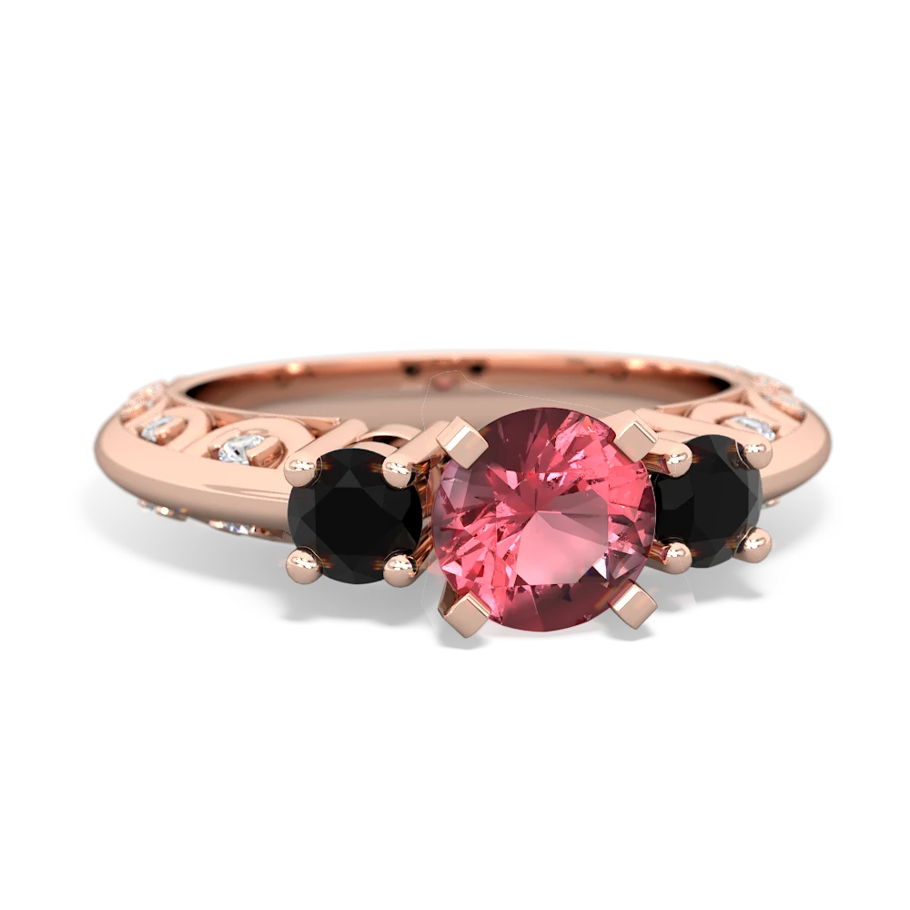 Pink Tourmaline Art Deco Eternal Embrace Engagement 14K Rose Gold ring C2003