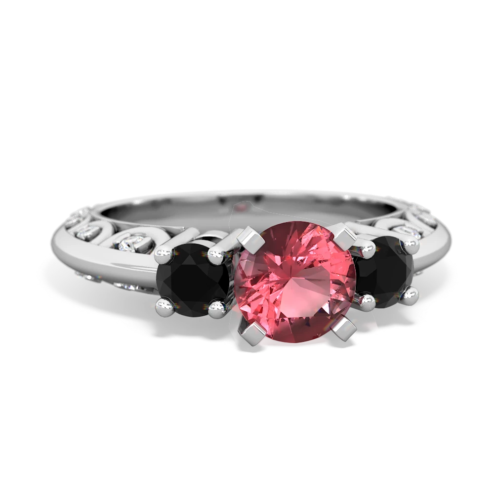 Pink Tourmaline Art Deco Eternal Embrace Engagement 14K White Gold ring C2003