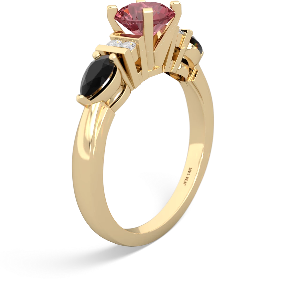 Pink Tourmaline 6Mm Round Eternal Embrace Engagement 14K Yellow Gold ring R2005