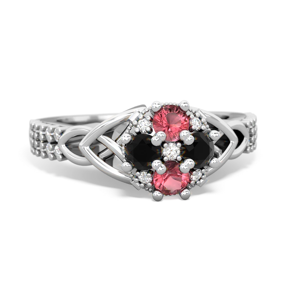 Pink Tourmaline Celtic Knot Cluster Engagement 14K White Gold ring R26443RD