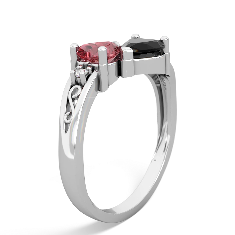 Pink Tourmaline Snuggling Hearts 14K White Gold ring R2178