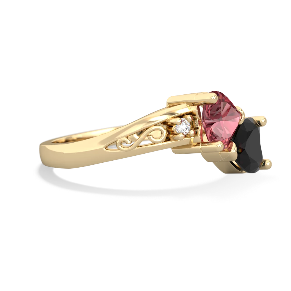 Pink Tourmaline Snuggling Hearts 14K Yellow Gold ring R2178