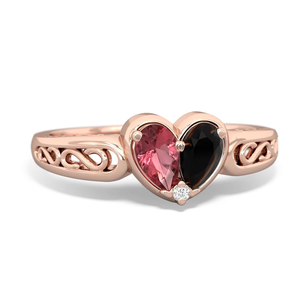 Pink Tourmaline Filligree 'One Heart' 14K Rose Gold ring R5070