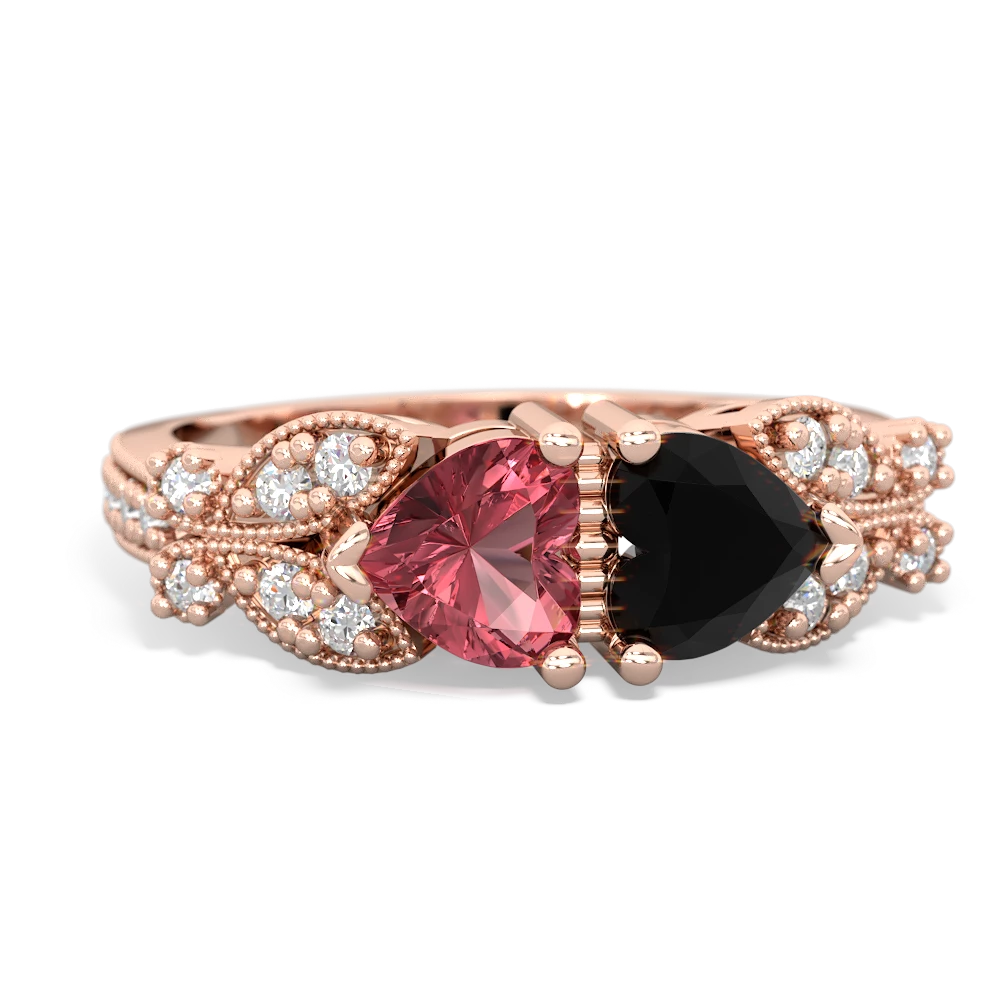 Pink Tourmaline Diamond Butterflies 14K Rose Gold ring R5601