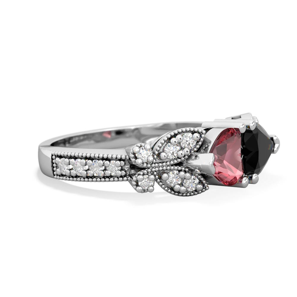 Pink Tourmaline Diamond Butterflies 14K White Gold ring R5601