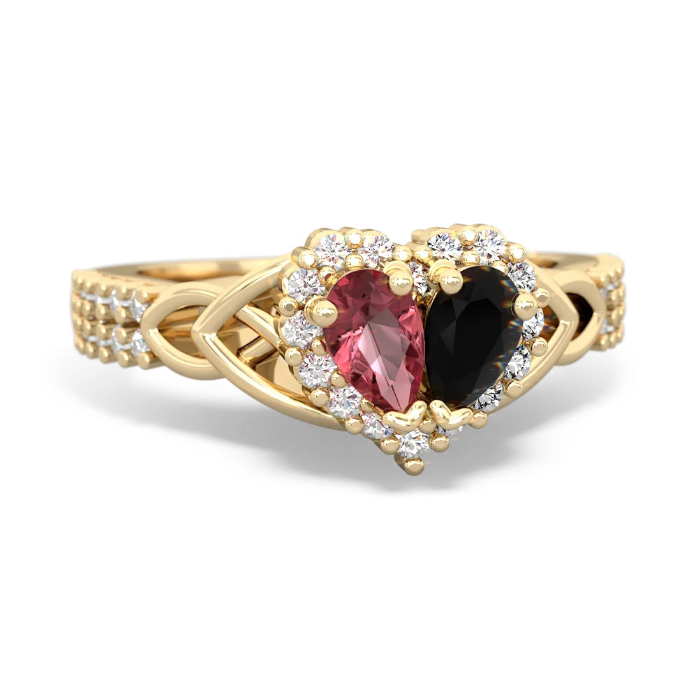 Pink Tourmaline Celtic Knot Two Hearts As One 14K Yellow Gold ring R2644HRT