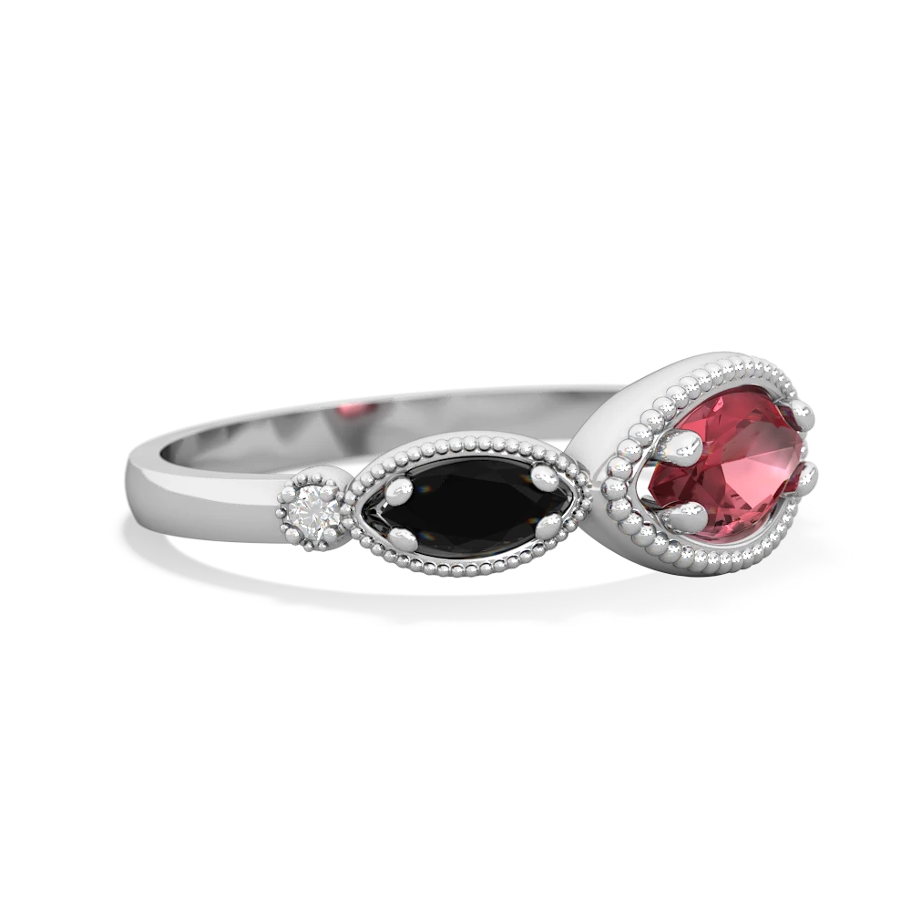 Pink Tourmaline Milgrain Marquise 14K White Gold ring R5700