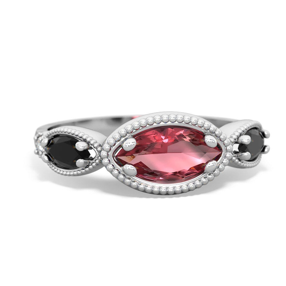 Pink Tourmaline Milgrain Marquise 14K White Gold ring R5700