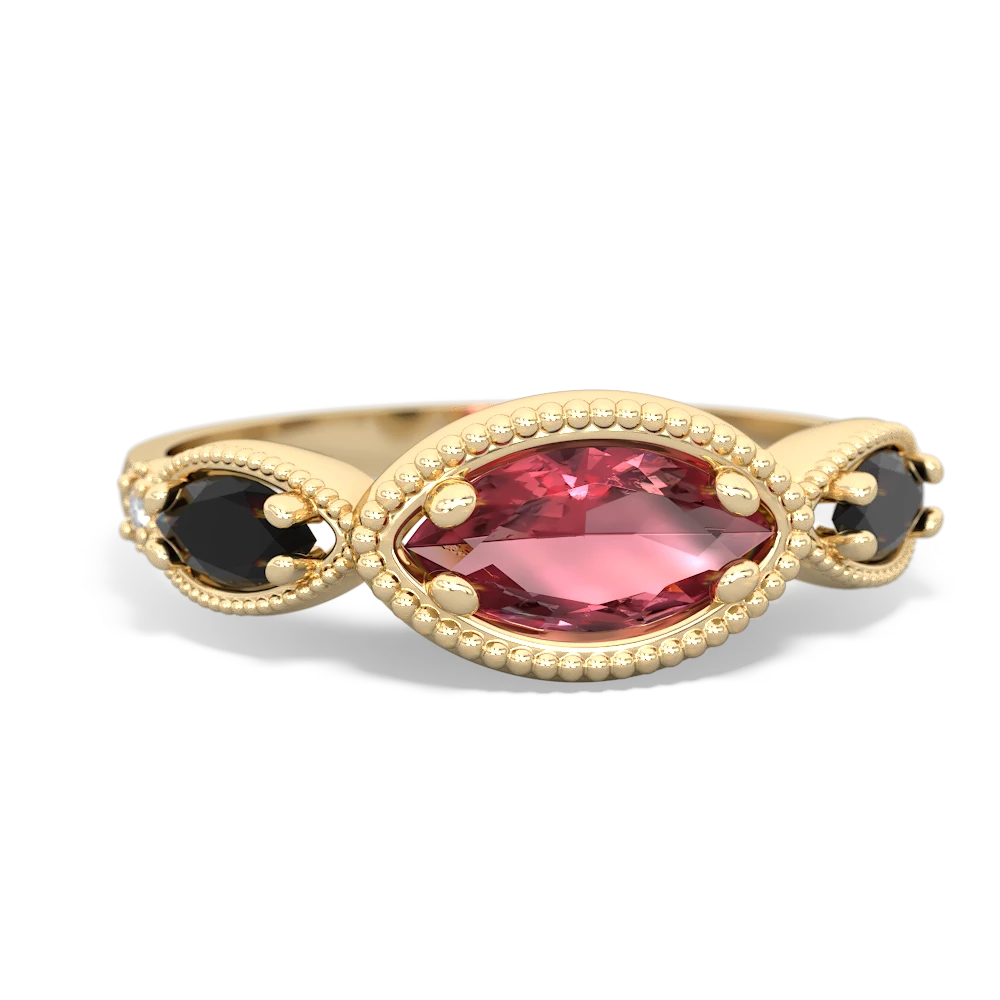 Pink Tourmaline Milgrain Marquise 14K Yellow Gold ring R5700