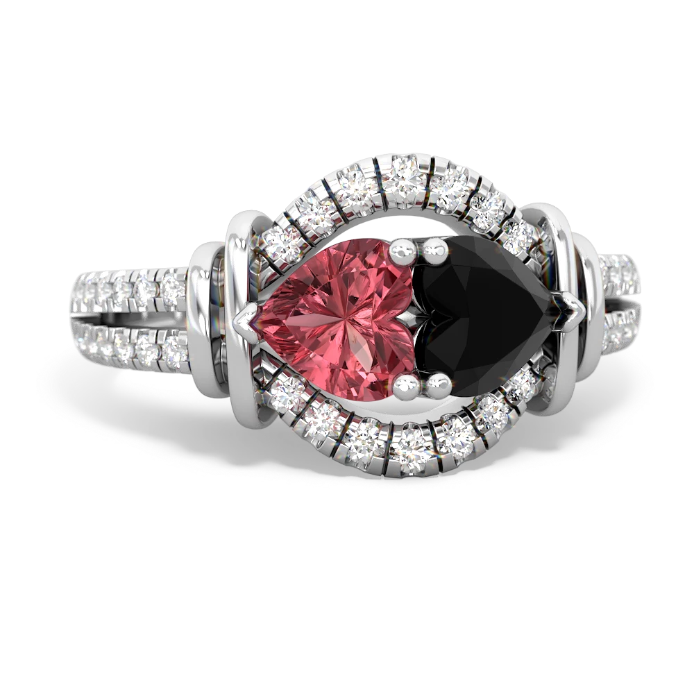 Pink Tourmaline Art-Deco Keepsake 14K White Gold ring R5630