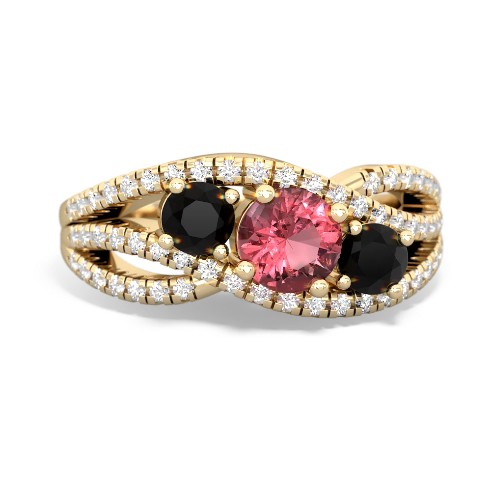 Pink Tourmaline Three Stone Aurora 14K Yellow Gold ring R3080