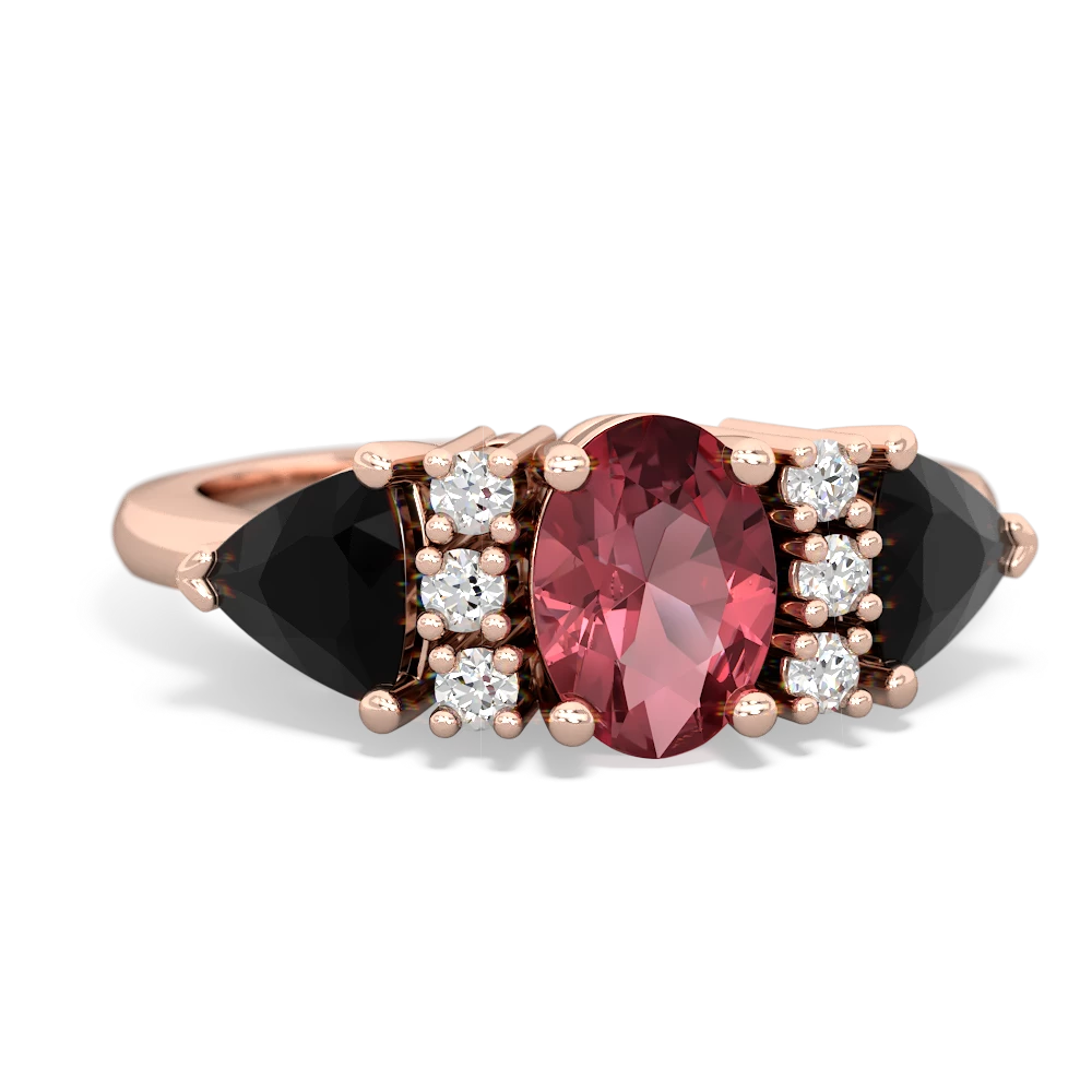 Pink Tourmaline Antique Style Three Stone 14K Rose Gold ring R2186