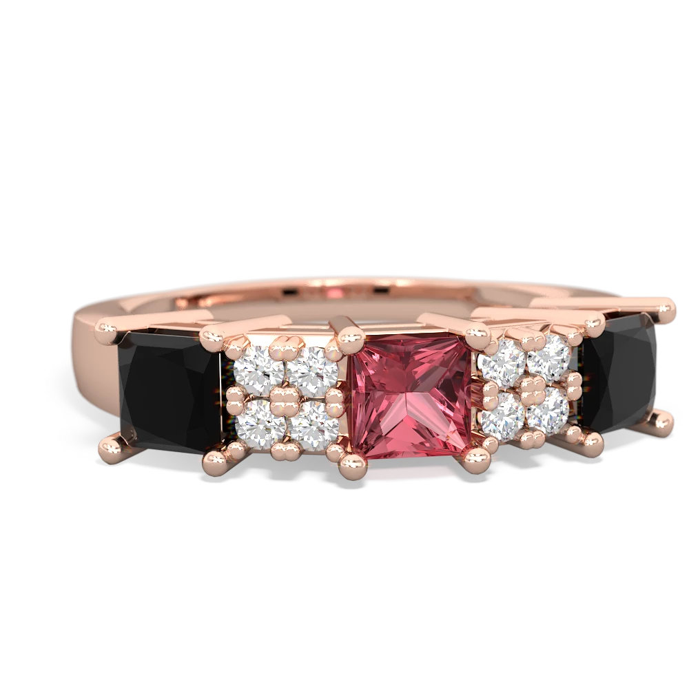 Pink Tourmaline Three Stone Diamond Cluster 14K Rose Gold ring R2592