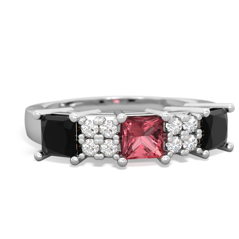 Pink Tourmaline Three Stone Diamond Cluster 14K White Gold ring R2592