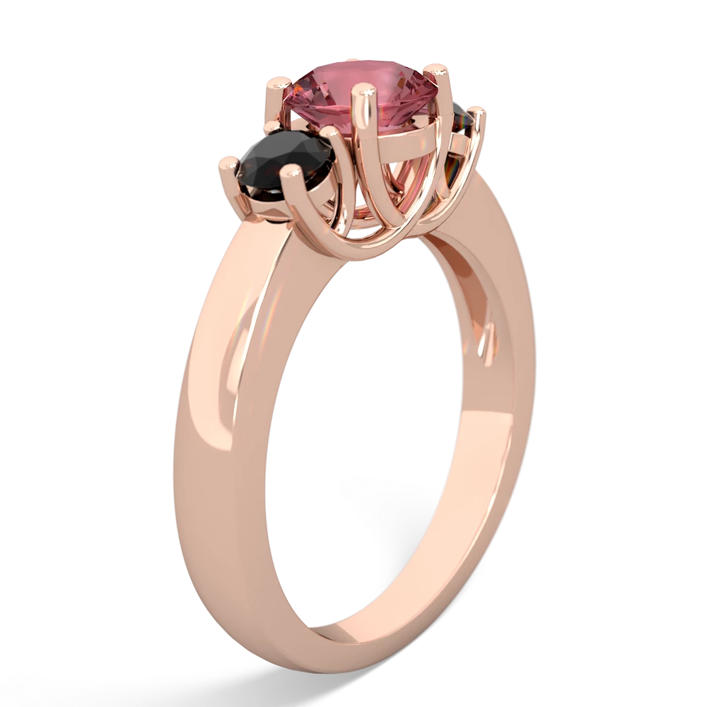 Pink Tourmaline Three Stone Round Trellis 14K Rose Gold ring R4018