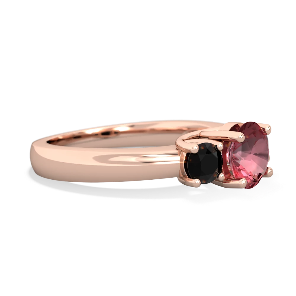 Pink Tourmaline Three Stone Round Trellis 14K Rose Gold ring R4018